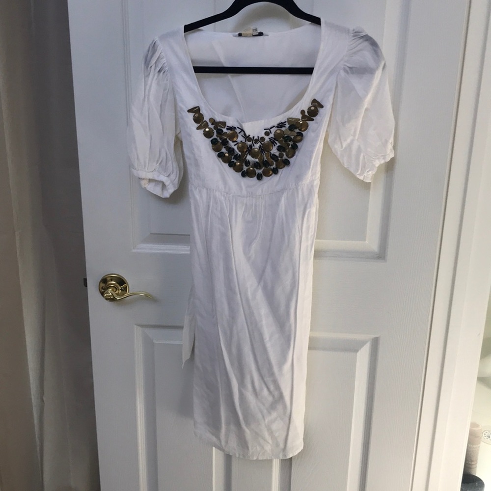 Zara White dress with beaded neckline detail